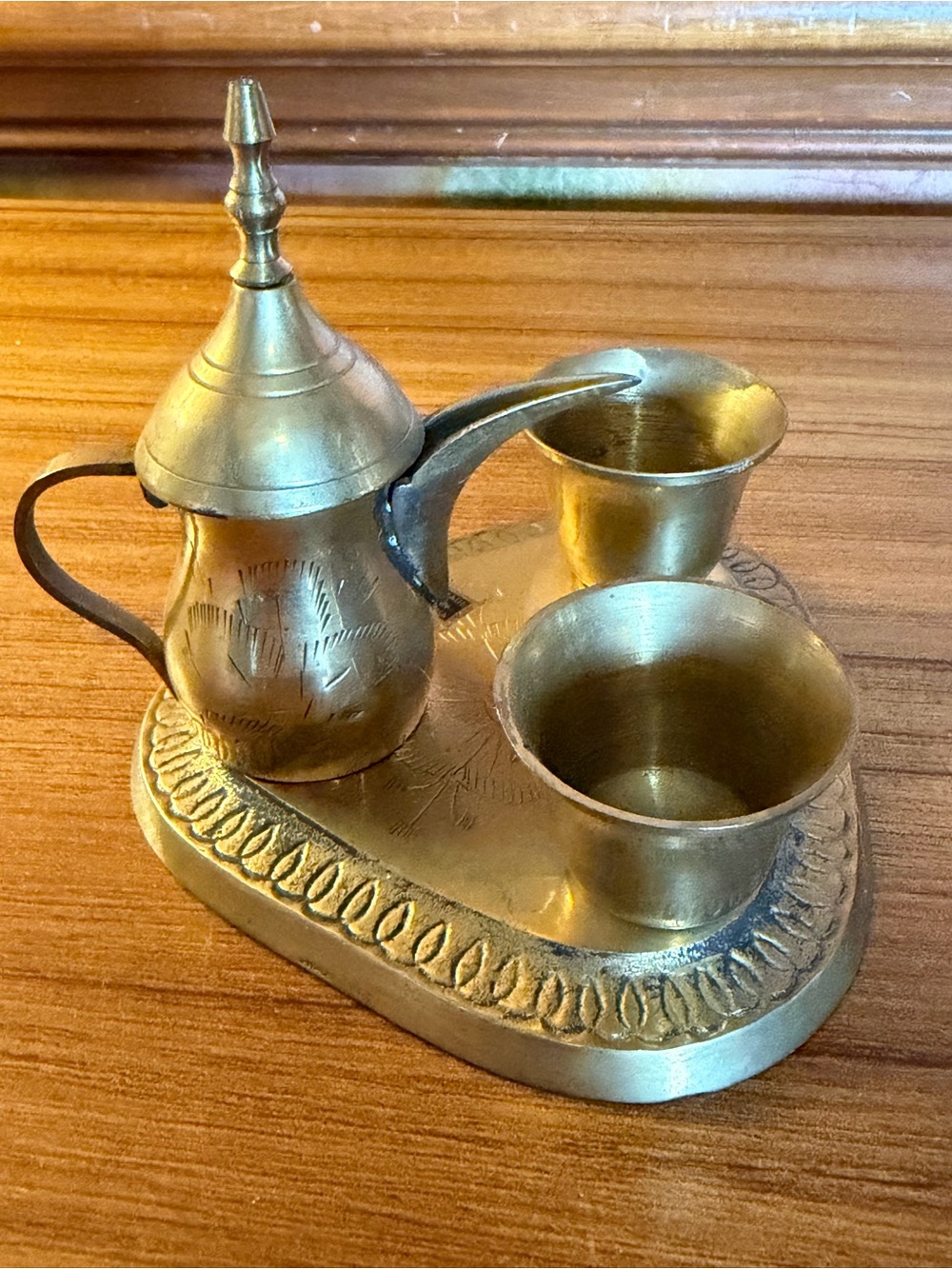 Miniature Brass Dallah Coffee Set Figure - Stationary Desk Decor Paperweight